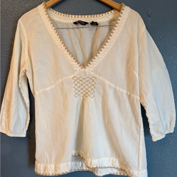 Eddie Bauer Tops - Eddie Bauer Ivory V-Neck Blouse Gauzy Cotton